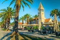 Street cafe with tables and chairs in Trogir, Dalmatia, Croatia Royalty Free Stock Photo