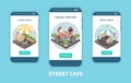 Street Cafe Terrace Isometric Banner Set