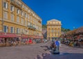 Street cafes in a mediterranean house in Nice France