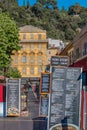 Street cafes in a mediterranean house in Nice France