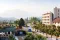 Street of Camyuva village,  with view of the mountains, district of Kemer,  Antalya Province on the Mediterranean coast of Turkey Royalty Free Stock Photo