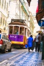 Street car tram downtown lisbon Royalty Free Stock Photo