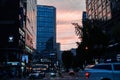 Street with cars driving sunset in Seoul, South Korea