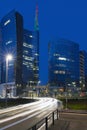 STREET WITH CARS` LIGHTS IN THE NIGHT IN MILAN CITY IN ITALY