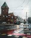 Street with cars and tram on the road in Wroclaw. Cityscape of Wroclaw. Travel and tourism in Wroclaw concept