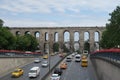 Street and Cars at Valens Aqueduct in Istanbul-Fatih, Turkey
