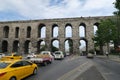 Street and Cars at Valens Aqueduct in Istanbul-Fatih, Turkey