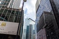 Street in center of Hong Kong downtown - stylish modern corporate buildings, business office of glass and metal. Royalty Free Stock Photo