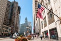 Street in the Chicago Downtown with Wrigley building on background, Chicago, Illinois, USA Royalty Free Stock Photo