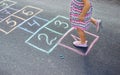 Street children`s games in classics. Selective focus. Royalty Free Stock Photo