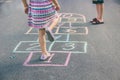 Street children`s games in classics. Selective focus Royalty Free Stock Photo