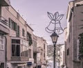 Street with Christmas decoration in Port Andratx, vintage effect