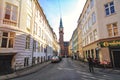 Street with City Hall castle in the Old Town in Copenhagen Royalty Free Stock Photo