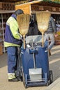 Street cleaner man with garbage can Royalty Free Stock Photo