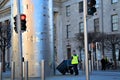 Street Cleaner At Spire In Dublin