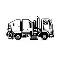 Street Cleaner Truck Side View Retro Woodcut