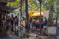 Street cleaners washing the pavements