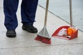 Street cleaning and sweeping with broom Royalty Free Stock Photo