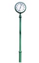 Street clock on green column. Royalty Free Stock Photo