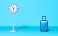 Street clock and travel baggage on pastel background.