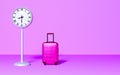 Street clock and travel baggage on pastel background.