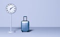 Street clock and travel baggage on pastel background.