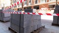 Madrid, Spain January 03 2023: street closed by works and construction material