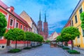 St. John the Baptist church with two spires in old historical city centre, Ostrow Tumski, Wroclaw, Poland Royalty Free Stock Photo