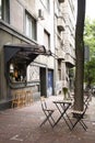 Street coffee pavement cafe bar with empty chairs and tables Royalty Free Stock Photo