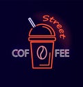 Street Coffee Signboard Neon Vector Illustration