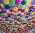 Street with colored umbrellas.Agueda. Royalty Free Stock Photo