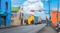 Street and colorful buildings in Bridgetown, Barbados.