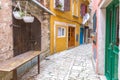 Street with colorful facade of an old houses in Rovinj, Croatia, Royalty Free Stock Photo