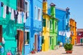 Street with colorful houses with in Burano in Venice Royalty Free Stock Photo