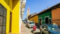 View of Street with colourful houses, Granada, founded in 1524, Nicaragua, Central America