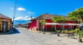 View of Street with colourful houses, Granada, founded in 1524, Nicaragua, Central America