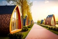 Street conceptual modern tiny house with panoramic windows Royalty Free Stock Photo