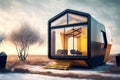 street conceptual modern tiny house with panoramic windows Royalty Free Stock Photo