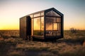 street conceptual modern tiny house with panoramic windows Royalty Free Stock Photo