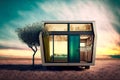 street conceptual modern tiny house with panoramic windows Royalty Free Stock Photo