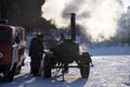 Street cooking in the cold frost - Russia Berezniki 11 March 2018 .