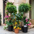 A street corner with many different plants Royalty Free Stock Photo