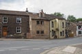 Street corner in the old village centre in mytholmroyd west yorkshire with traditional stone houses and the shoulder of mutton pub Royalty Free Stock Photo