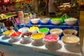 Street counter selling ice cream with different flavors Royalty Free Stock Photo