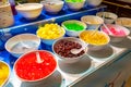 Street counter selling ice cream with different flavors Royalty Free Stock Photo