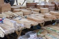 Street counter with wooden products for the kitchen