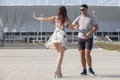 Street couple dancers performing Argentine tango dance