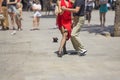 Street couple dancers performing tango dance