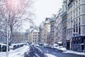 Street covered with snow, canal saint Martin Paris Royalty Free Stock Photo