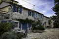 street in the croatia village of vrsar, touristic place with blue houses